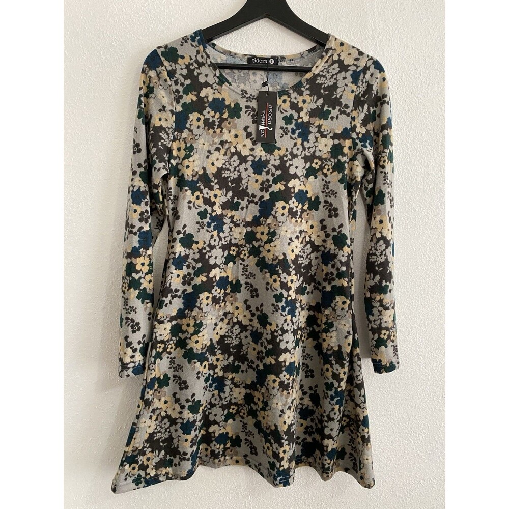 New Adorn Women’s Long Sleeve Soft Cozy Floral Dress With Pockets Sz S H21